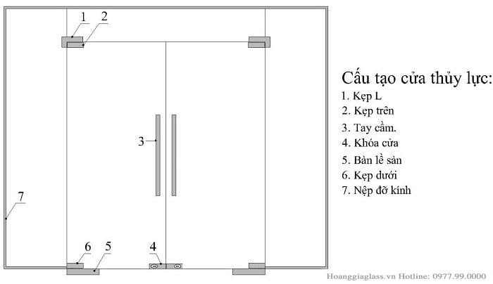 Cửa kính thủy lực 5 tấm sang trọng, cực bền Cấu tạo của kính thủy lực 5 tấm
