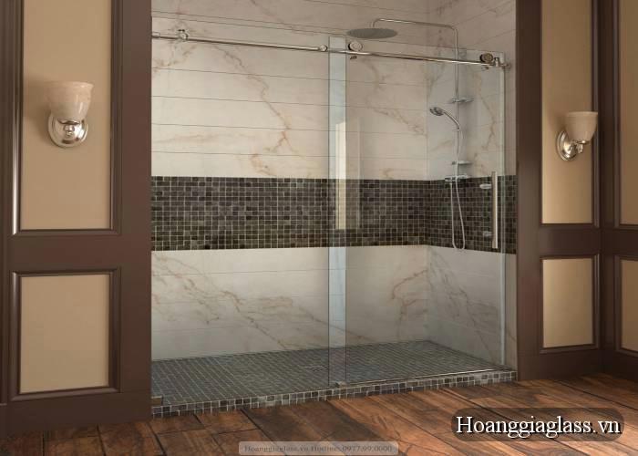 vách kính nhà tắm cửa lùa