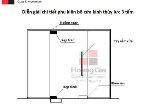 Cửa kính thủy lực 3 tấm Thiết kế cửa kính thủy lực 3 tấm