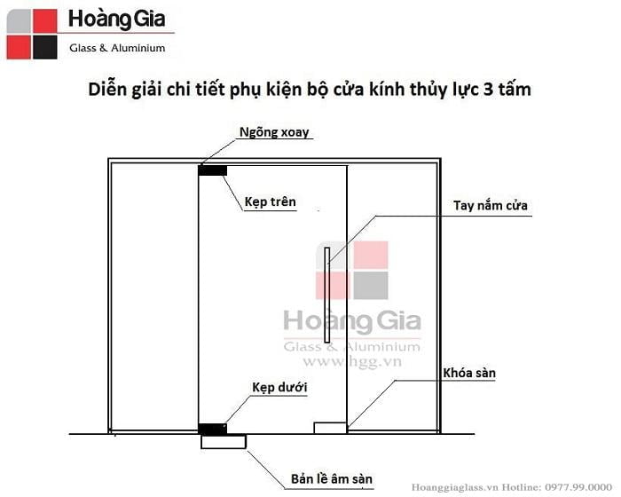 Cửa kính thủy lực 3 tấm Thiết kế cửa kính thủy lực 3 tấm