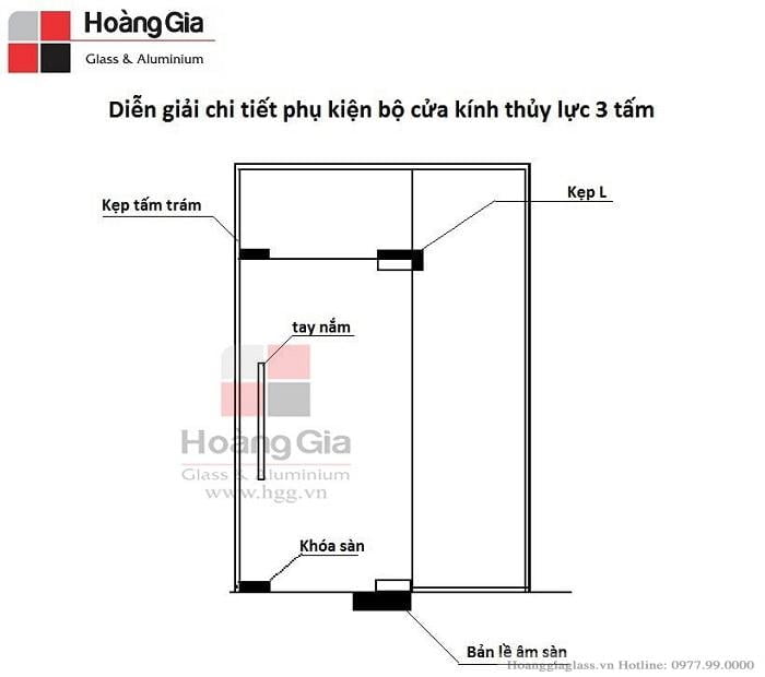Cửa kính thủy lực 3 tấm Phụ kiện cửa kính thủy lực 3 tấm