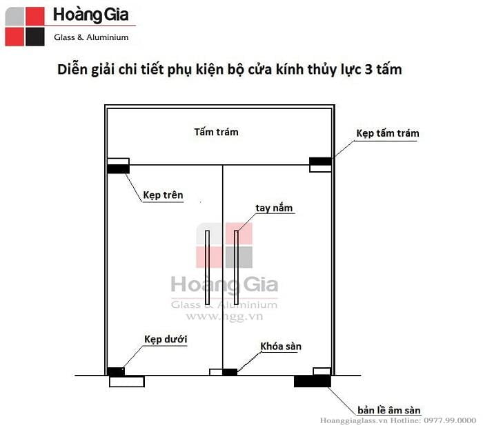 Cửa kính thủy lực 3 tấm Phụ kiện cửa kính thủy lực