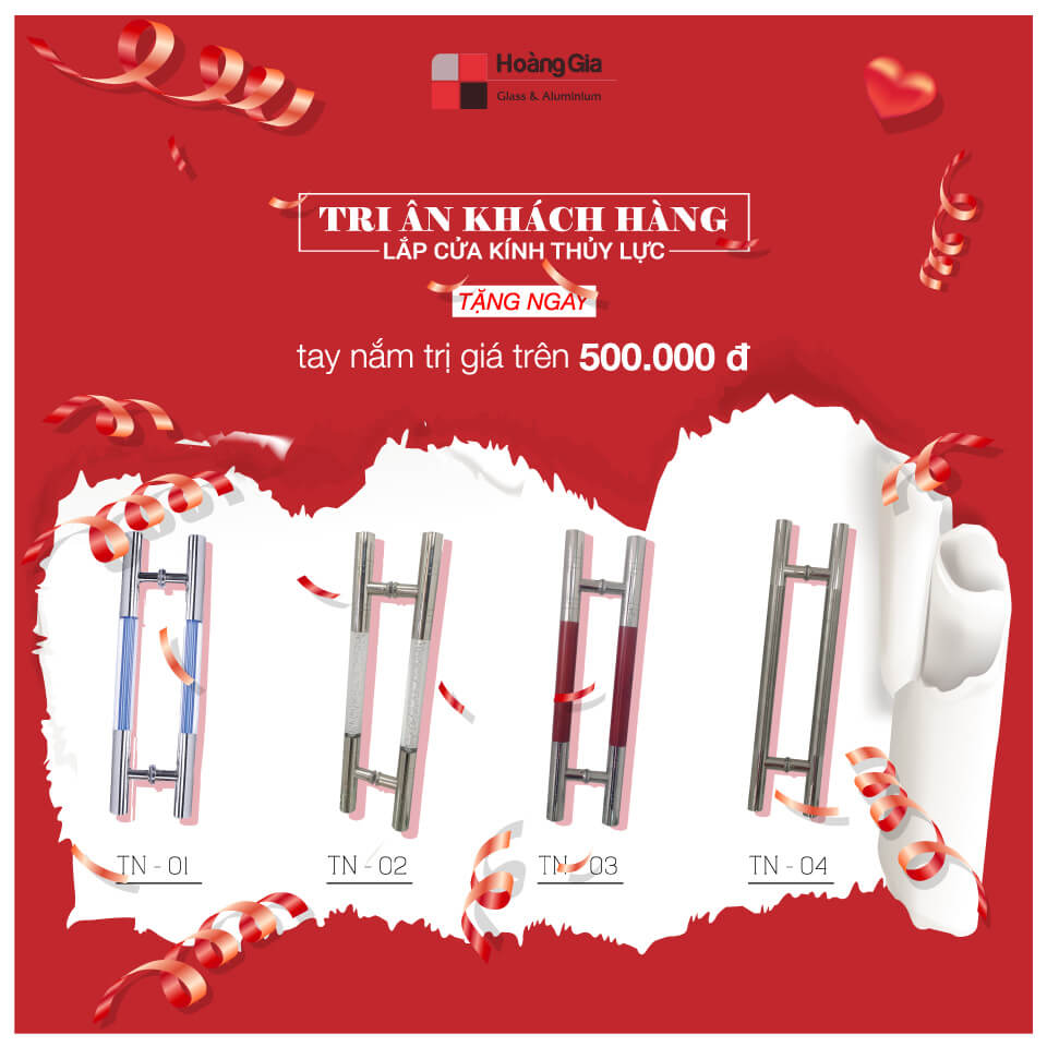 Cửa kính thủy lực quà tặng tháng 5 - Tay nắm cửa kính