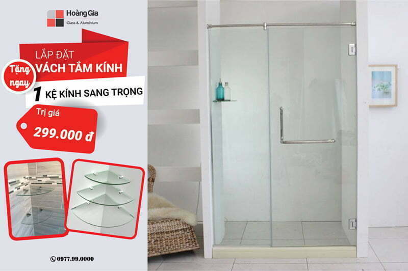 Lắp vách tắm kính tặng ngay 1 kệ kính cường lực siêu xịn Lắp vách tắm kính tặng kệ kính