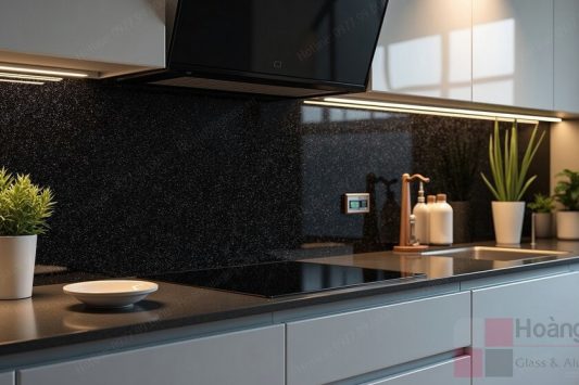 Kính ốp bếp kim sa Đen (SKDE02) - Ảnh 2