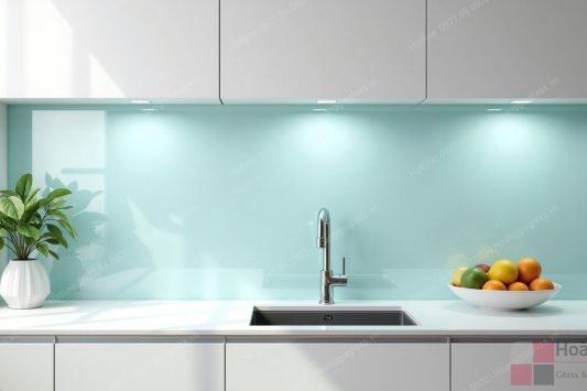 Kính ốp bếp kim sa Trắng Xanh(SKTX01)