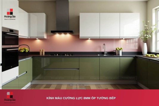 Kính ốp bếp màu Hồng xinh
