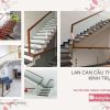 lan can cầu thang kính sử dụng trụ lùn
